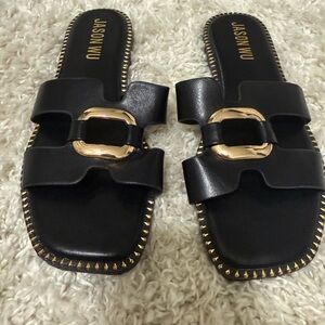 Jason Wu Black Sandals with Gold Buckle